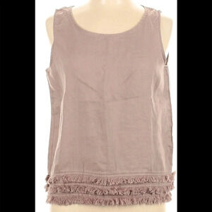 For Cynthia 100% Linen brown sleeveless blouse tassel hem petite size PL